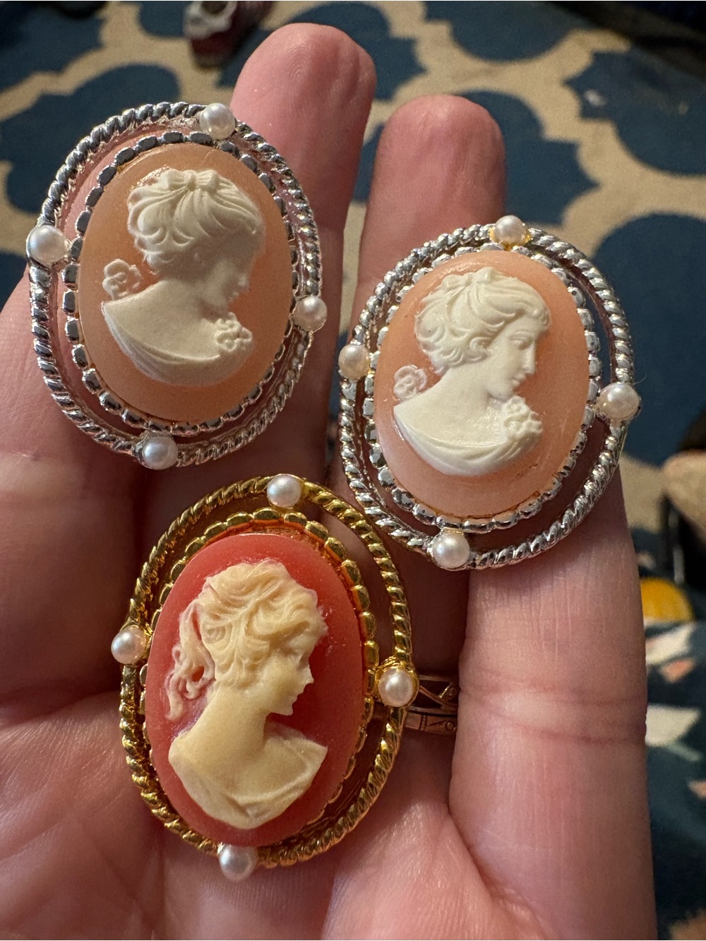 VINTAGE Trio of Small Cameo Brooch Pins